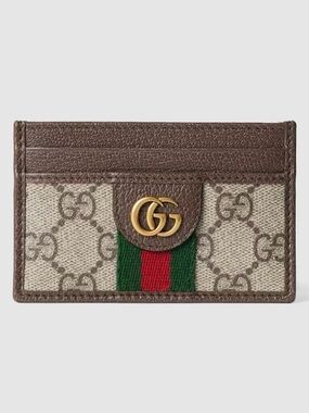 Gucci Ophidia Card Case | Brown/Beige Card Case with Green-Red Web and Gold GG